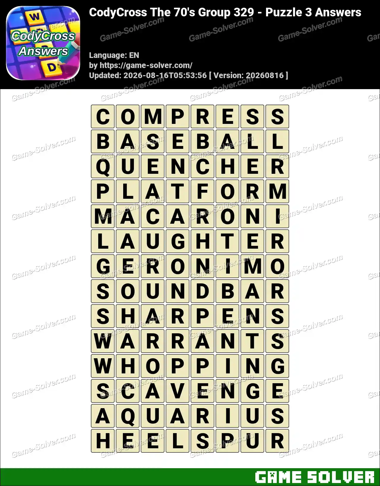 CodyCross The 70’s Group 329 – Puzzle 3 Answers